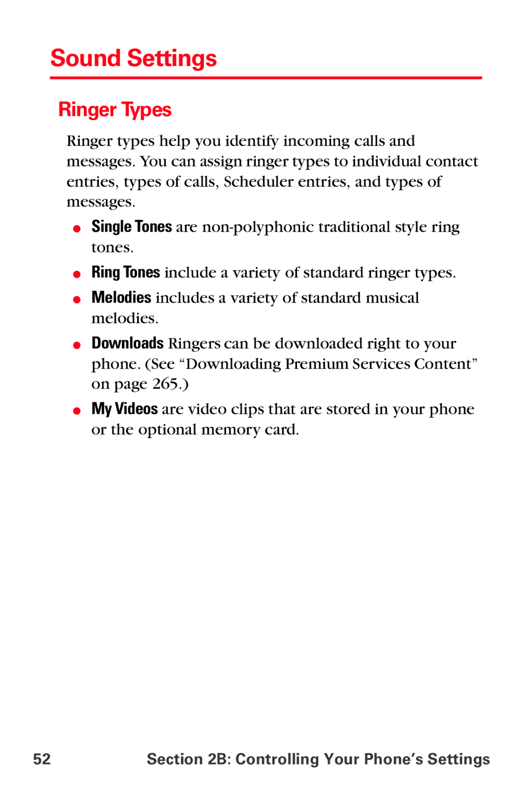 Sprint Nextel MM-A800 manual Sound Settings, Ringer Types 