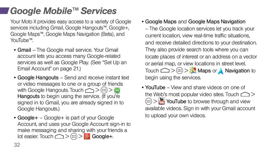 Sprint Nextel MOTO X manual Google Mobile Services 