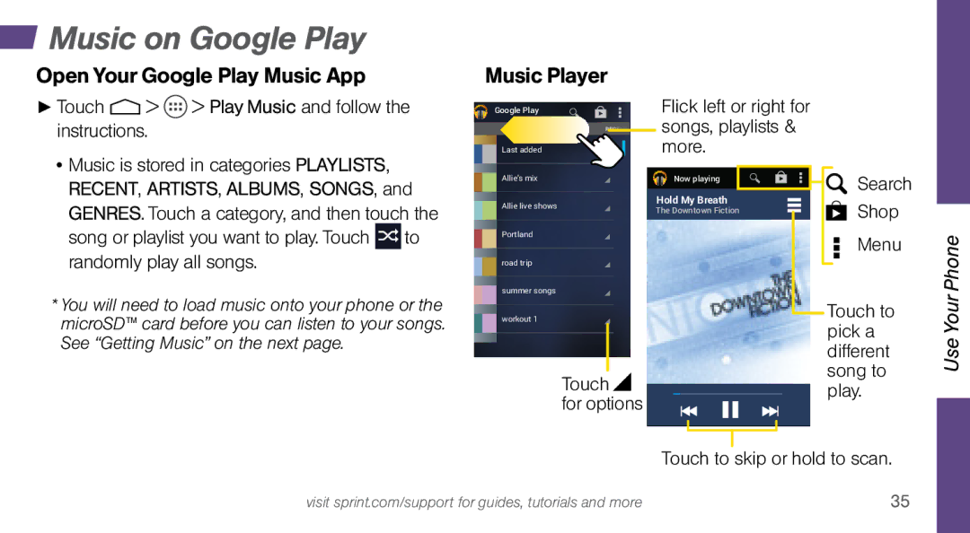 Sprint Nextel MOTO X manual Music on Google Play, Open Your Google Play Music App Music Player 