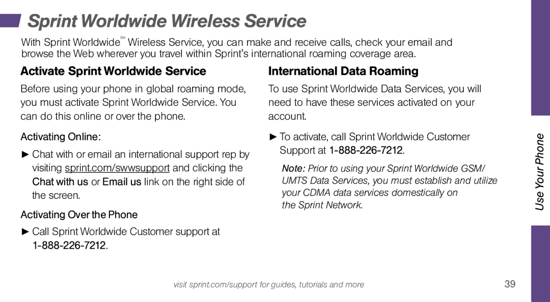 Sprint Nextel MOTO X Sprint Worldwide Wireless Service, Activate Sprint Worldwide Service, International Data Roaming 