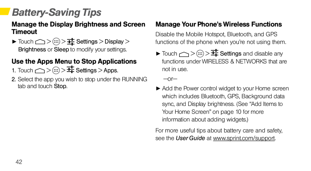 Sprint Nextel MOTO X manual Battery-Saving Tips, Manage the Display Brightness and Screen Timeout 