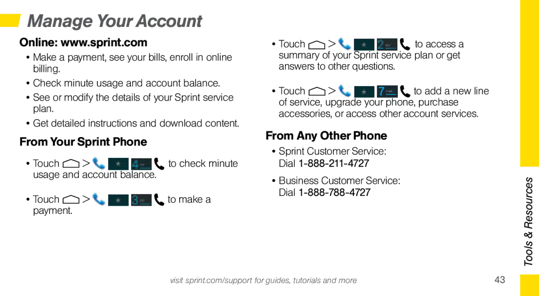 Sprint Nextel MOTO X manual Manage Your Account, From Your Sprint Phone, From Any Other Phone 