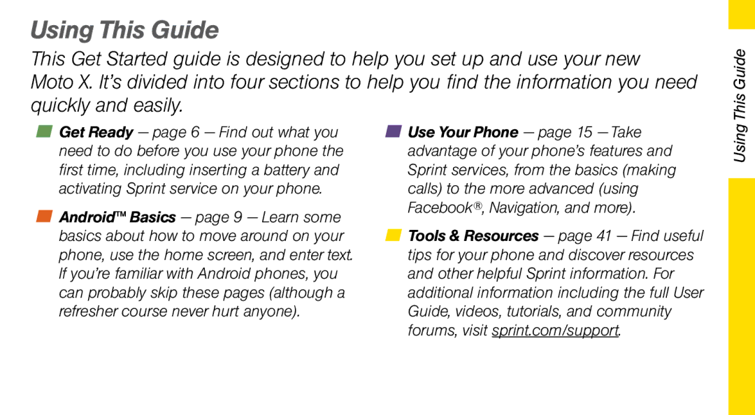 Sprint Nextel MOTO X manual Using This Guide 