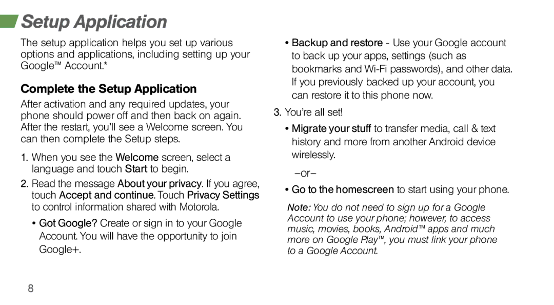 Sprint Nextel MOTO X manual Complete the Setup Application 