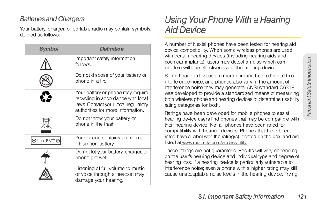 Sprint Nextel NNTN7985A_040810 manual Using Your Phone With a Hearing Aid Device, Batteries and Chargers 