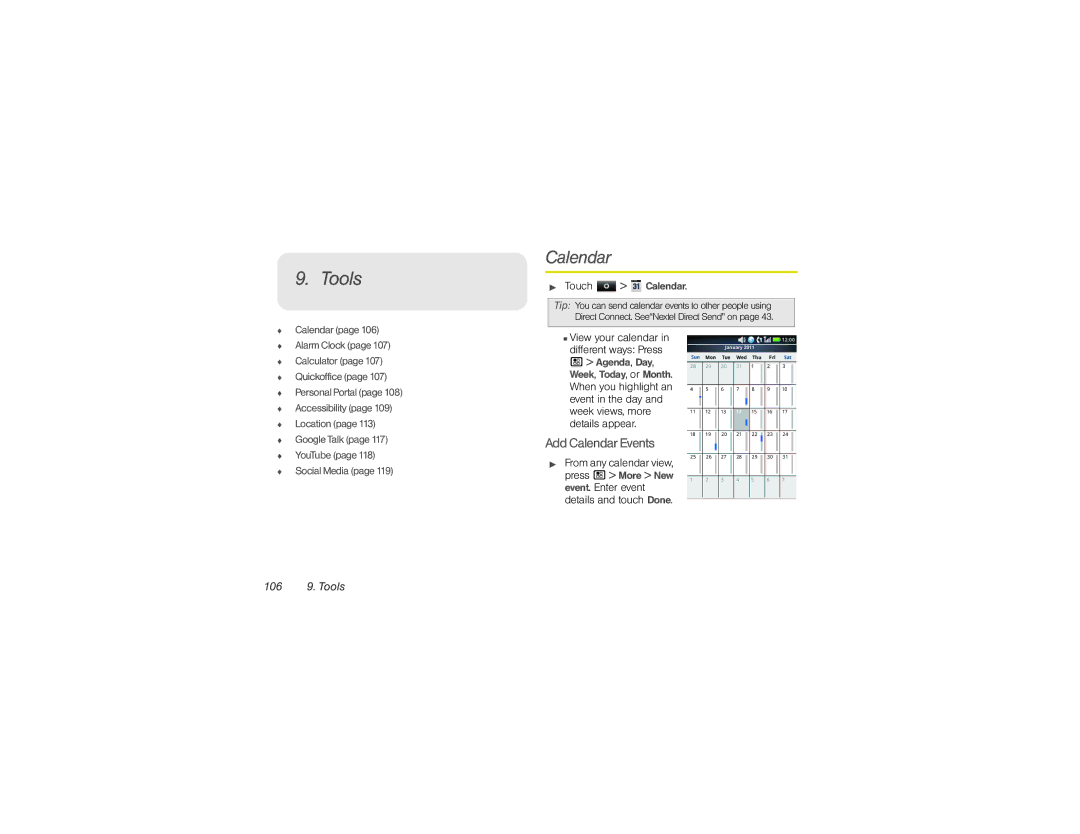 Sprint Nextel NNTN9124A manual Add CalendarEvents, 106 