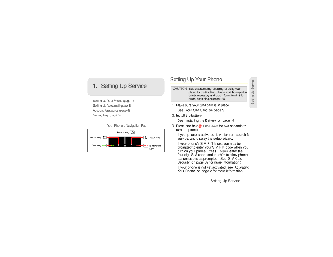 Sprint Nextel NNTN9124A manual Setting Up Service, Setting Up Your Phone 