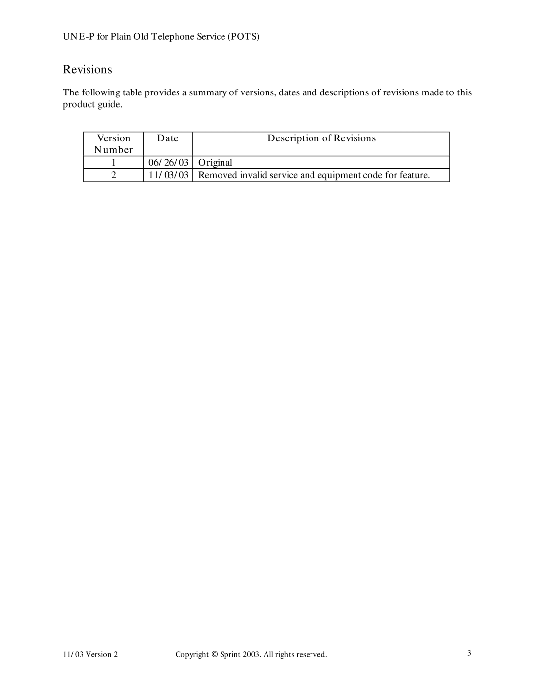 Sprint Nextel Old Telephone Service manual Version Date Description of Revisions 