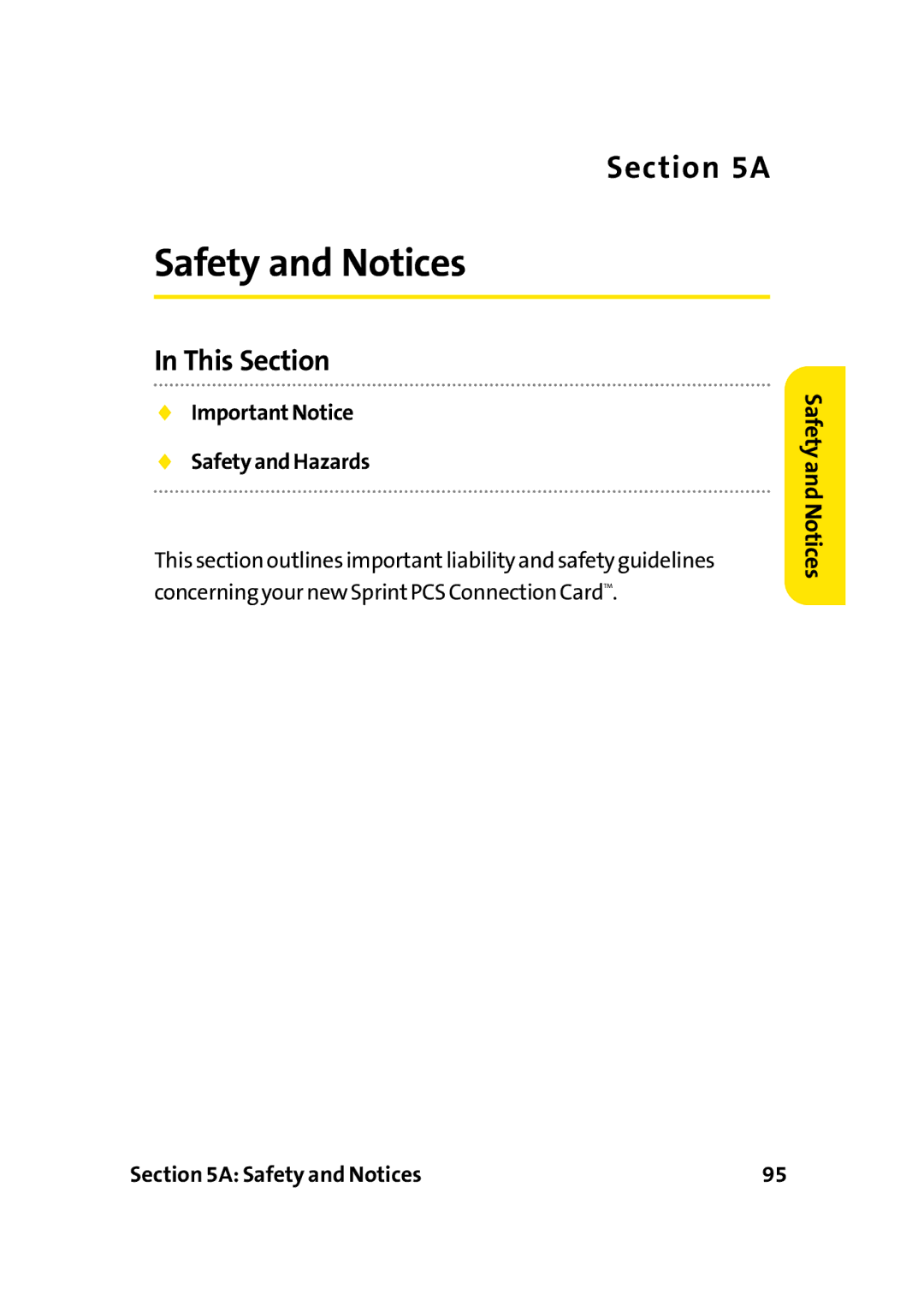 Sprint Nextel PC-5740 manual Safety and Notices, ImportantNotice Safety and Hazards 