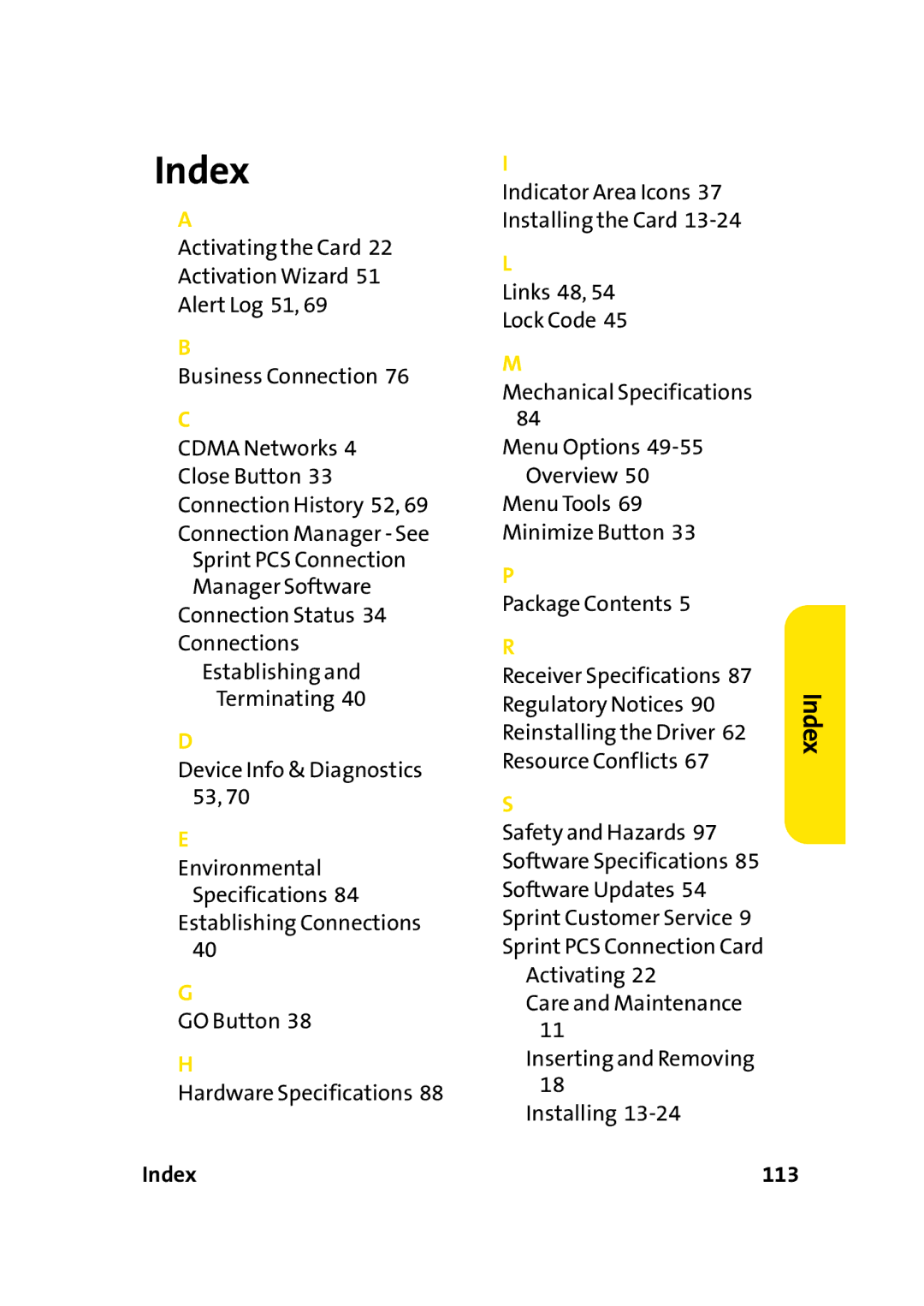 Sprint Nextel PC-5740 manual Index 113 