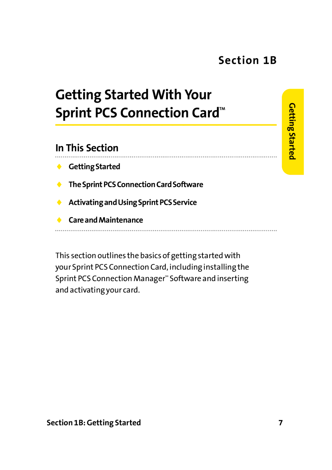 Sprint Nextel PC-5740 manual Getting Started With Your Sprint PCS Connection CardTM 