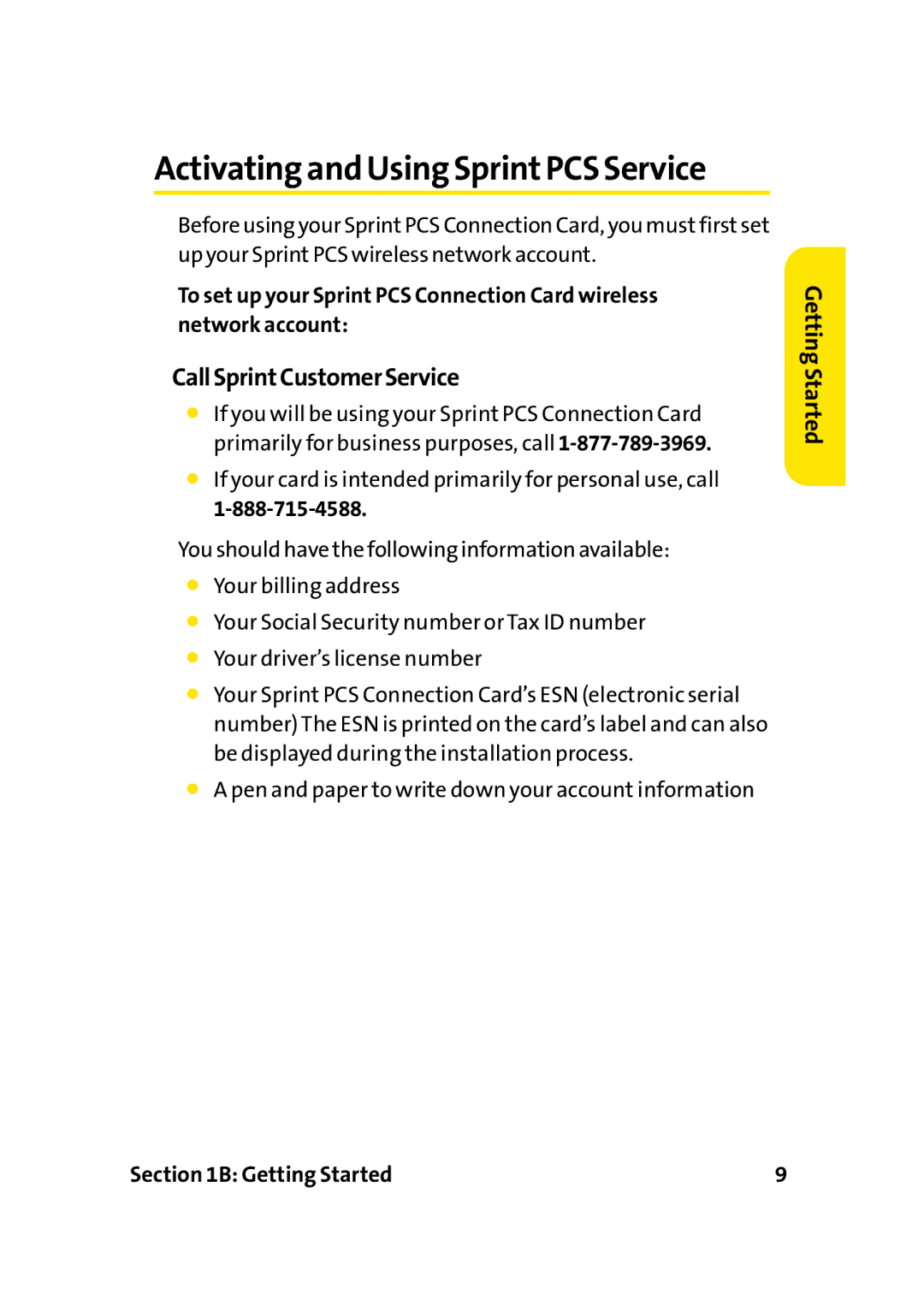 Sprint Nextel PC-5740 manual Activatingand Using SprintPCS Service, CallSprintCustomerService 
