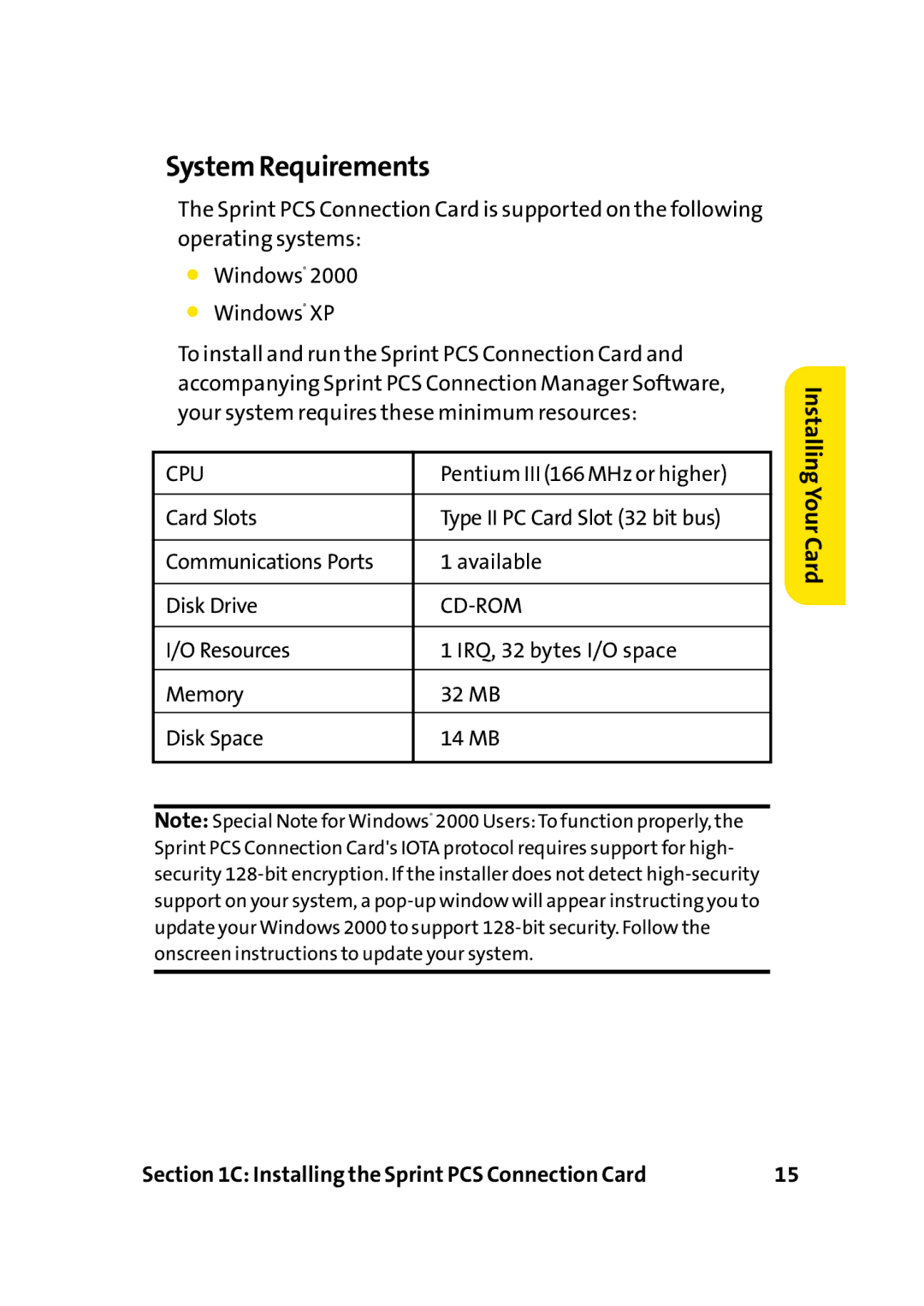 Sprint Nextel PC-5740 manual System Requirements, Cpu 