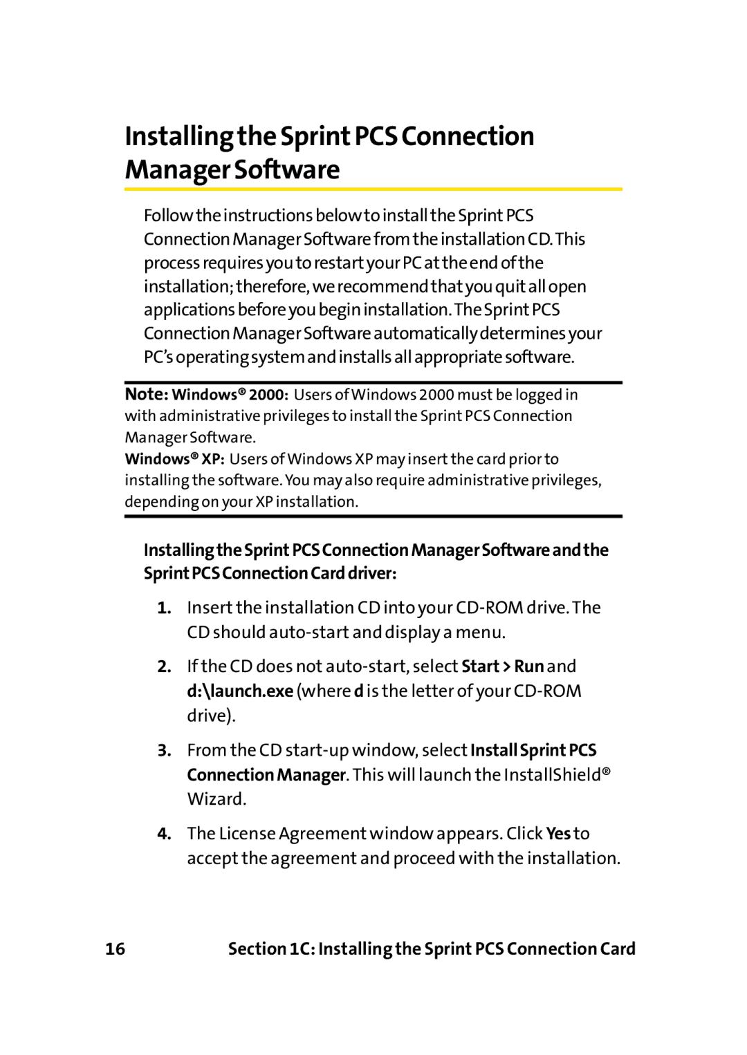 Sprint Nextel PC-5740 manual Installingthe SprintPCS Connection Manager Software 