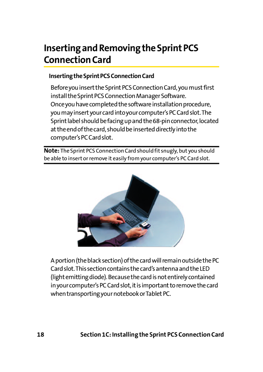 Sprint Nextel PC-5740 manual Inserting and Removingthe SprintPCS Connection Card, InsertingtheSprintPCSConnectionCard 