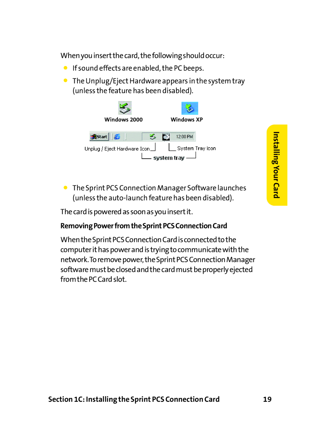 Sprint Nextel PC-5740 manual RemovingPowerfromtheSprintPCSConnectionCard, Windows 