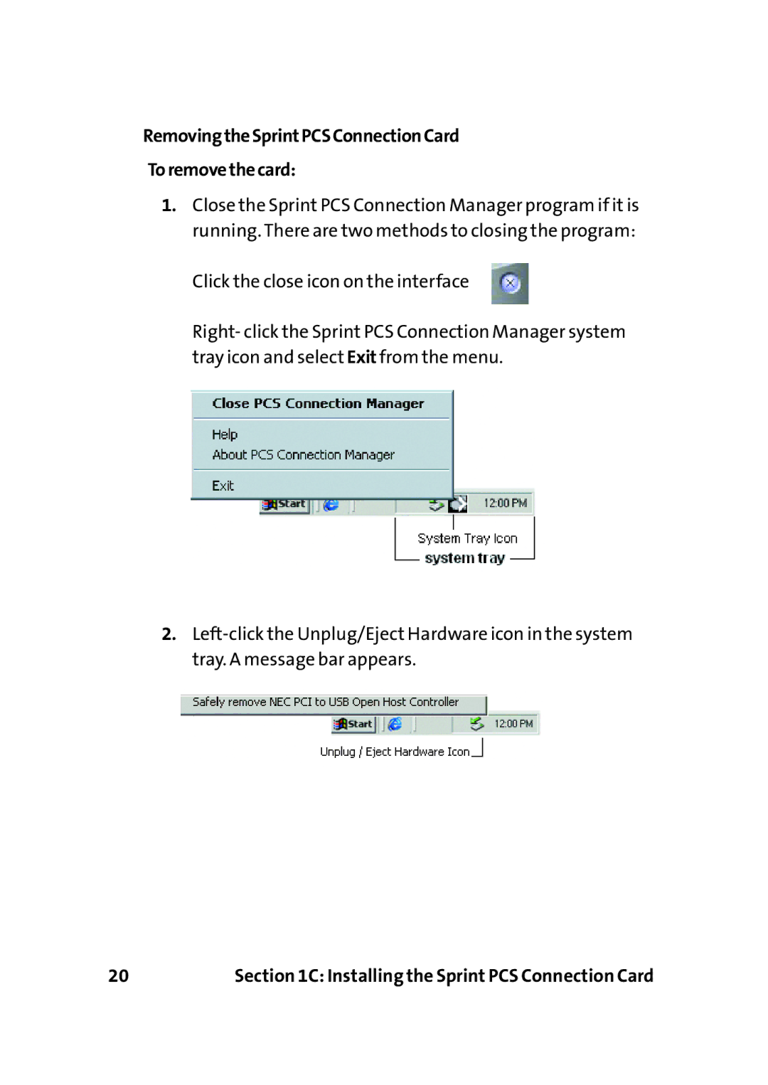 Sprint Nextel PC-5740 manual RemovingtheSprintPCSConnectionCard Toremovethecard 