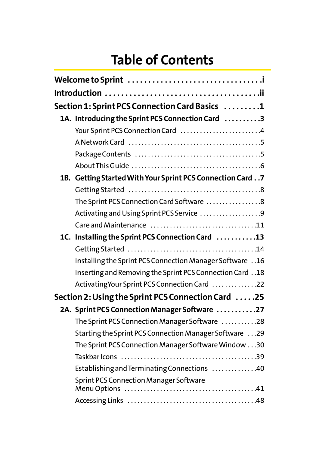 Sprint Nextel PC-5740 manual Table of Contents 