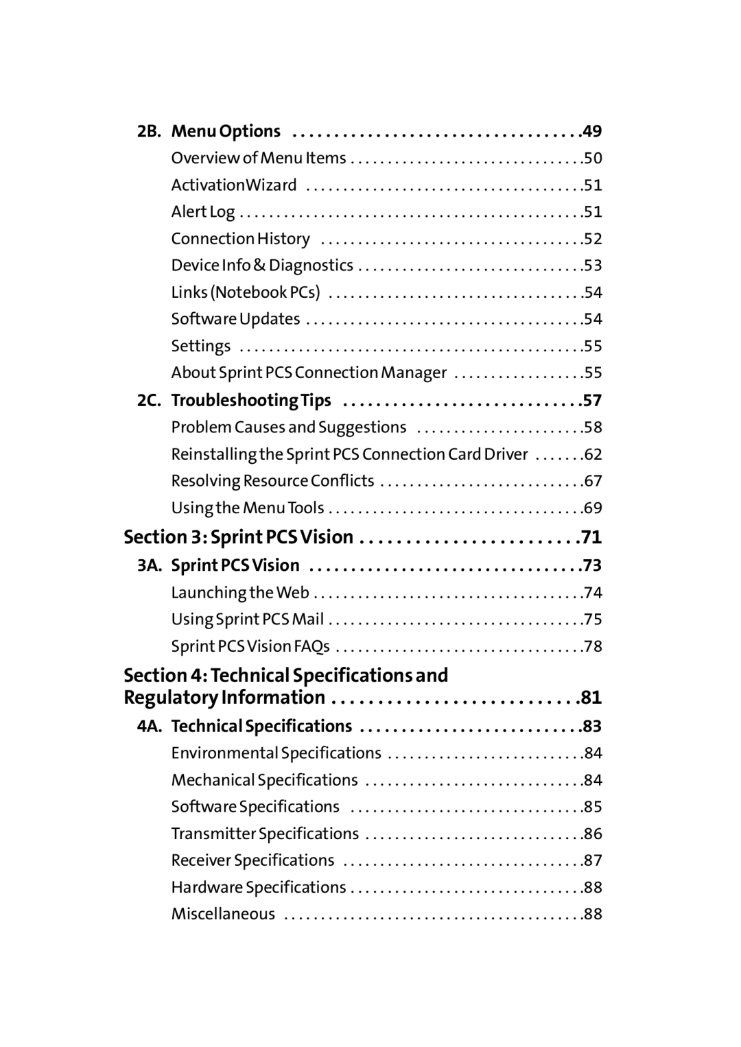 Sprint Nextel PC-5740 manual About Sprint PCS Connection Manager, 4A. Technical Specifications 