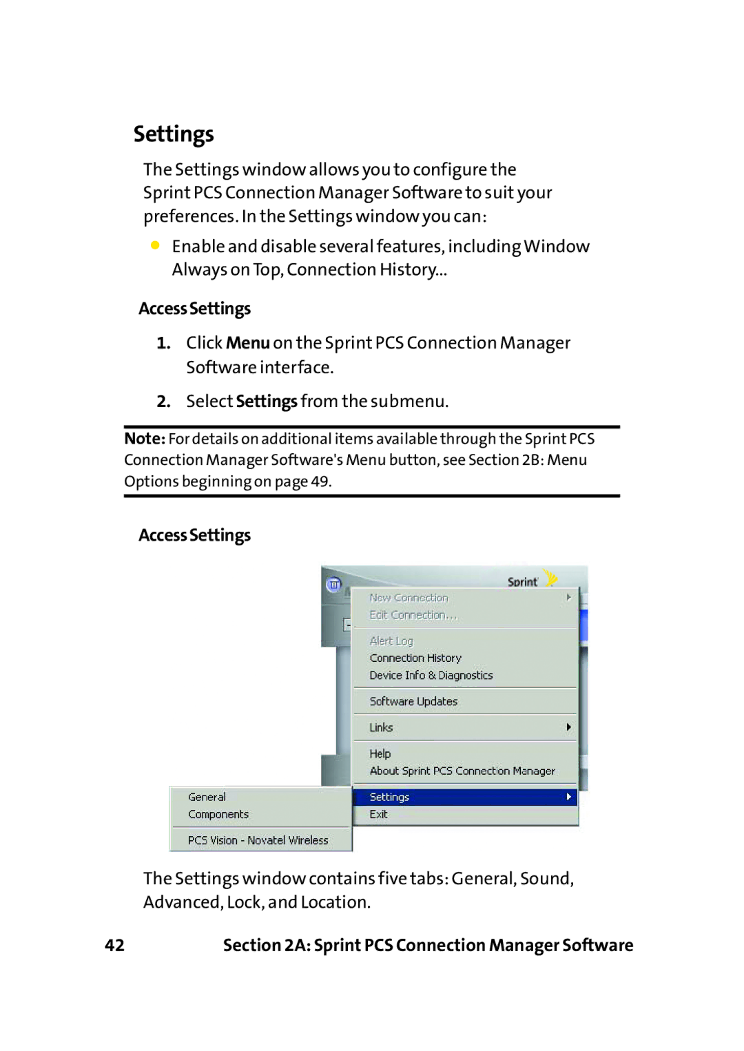 Sprint Nextel PC-5740 manual AccessSettings 