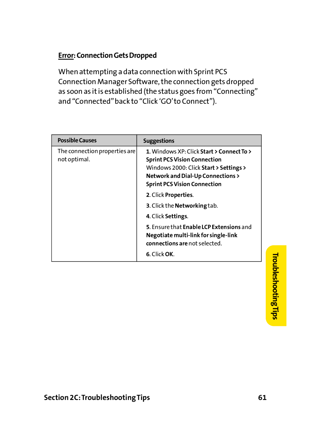 Sprint Nextel PC-5740 manual ErrorConnectionGetsDropped 