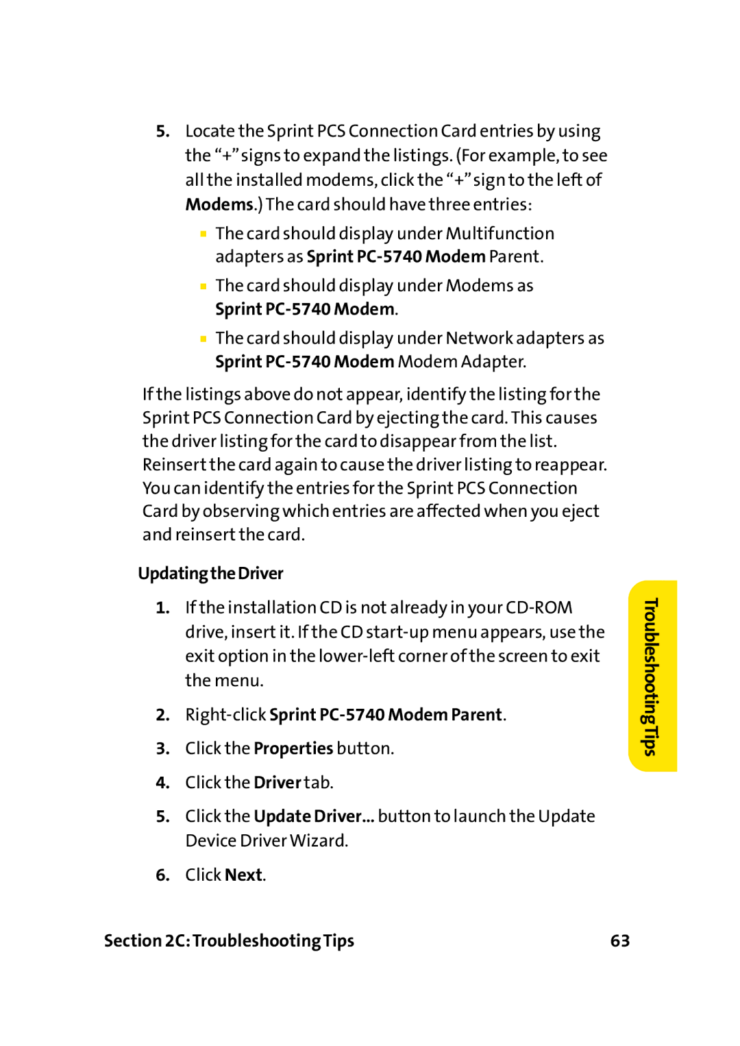 Sprint Nextel manual UpdatingtheDriver, Right-clickSprint PC-5740 Modem Parent 