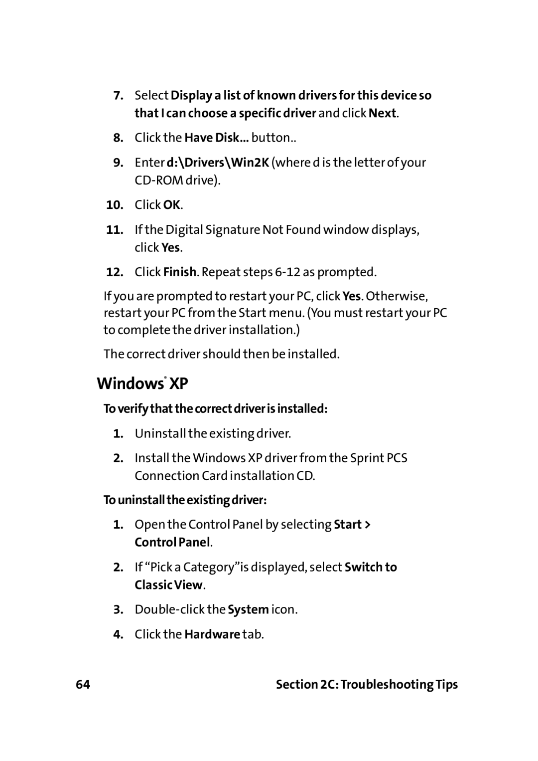 Sprint Nextel PC-5740 manual Windows XP, Touninstalltheexistingdriver 