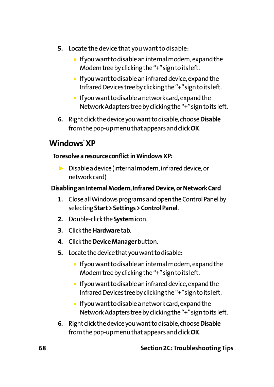 Sprint Nextel PC-5740 manual Windows XP, ToresolvearesourceconflictinWindowsXP 