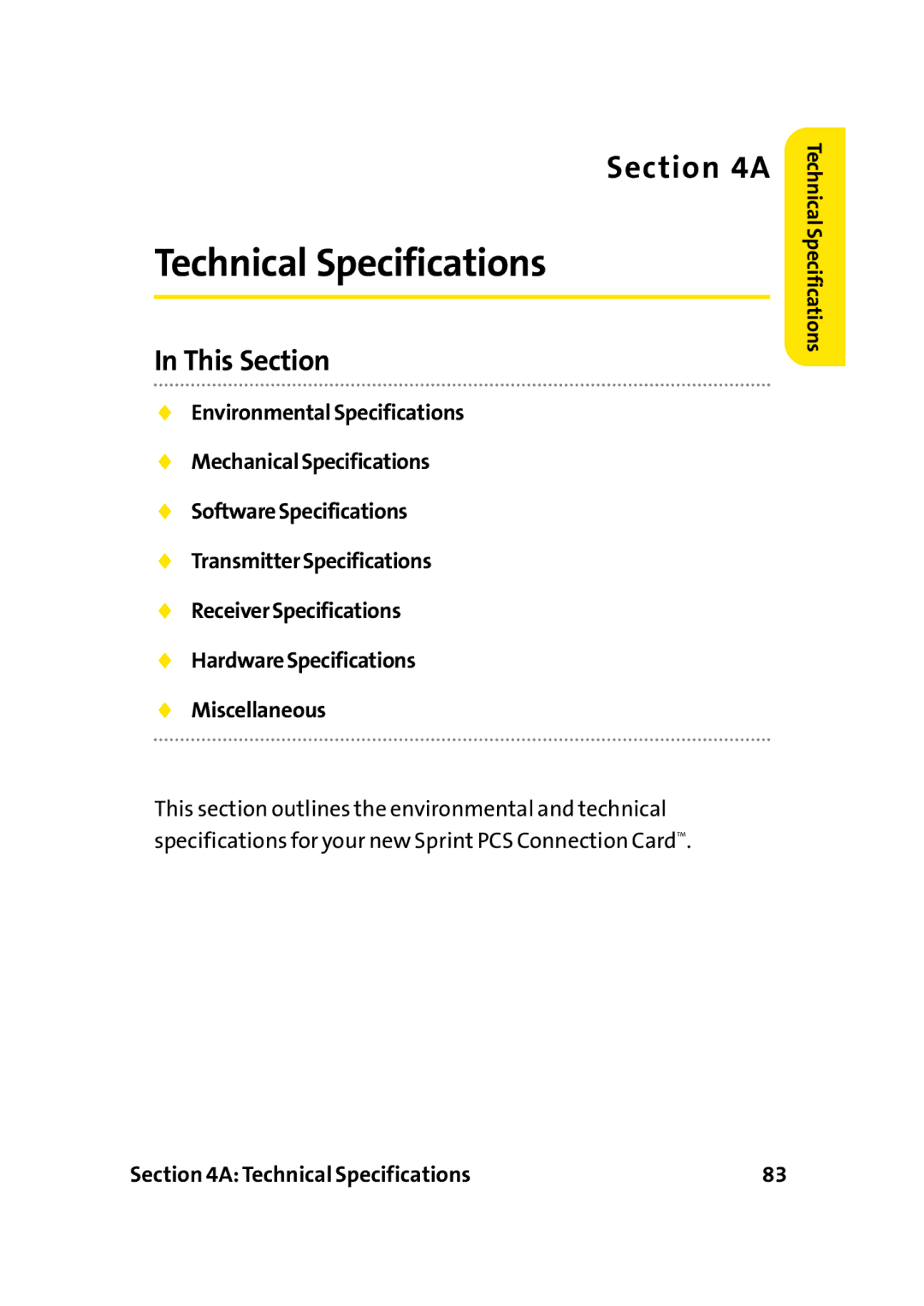 Sprint Nextel PC-5740 manual Technical Specifications 