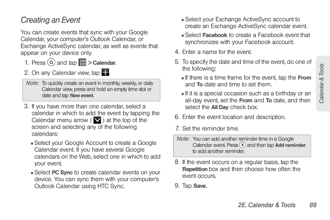 Sprint Nextel PG86100 manual Creating an Event, 2E. Calendar & Tools 