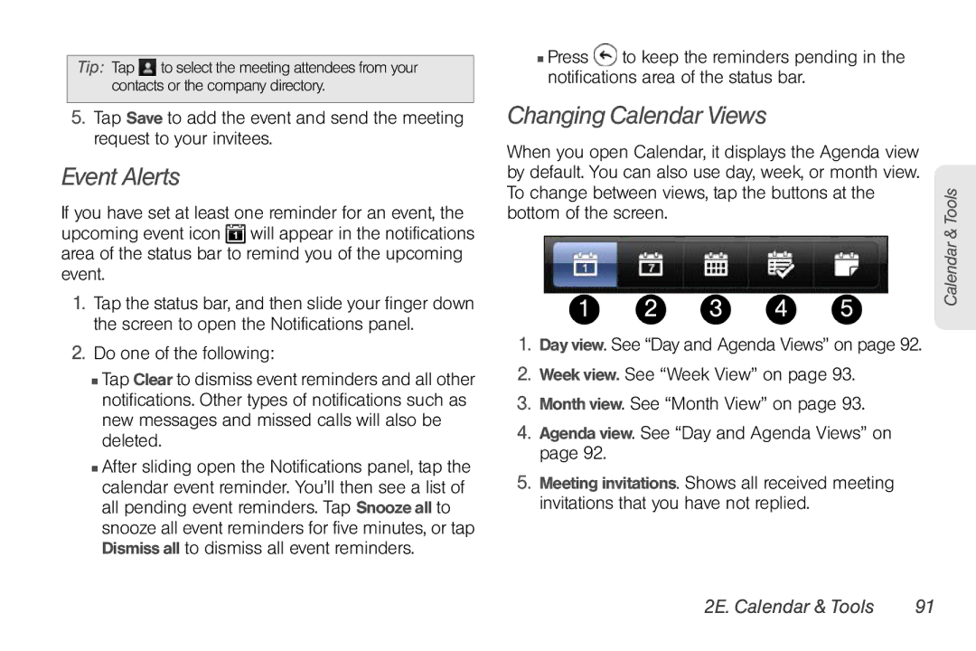 Sprint Nextel PG86100 manual Event Alerts, Changing Calendar Views 