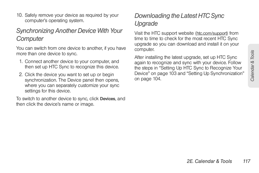 Sprint Nextel PG86100 manual Synchronizing Another Device With Your Computer, Downloading the Latest HTC Sync Upgrade 