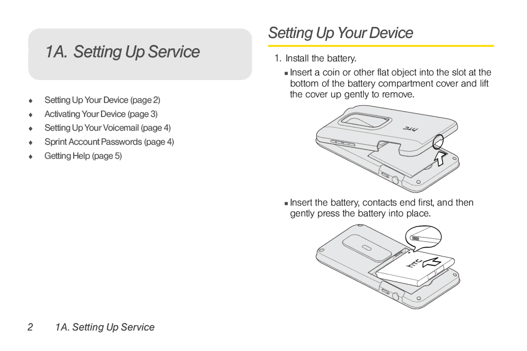 Sprint Nextel PG86100 manual 1A. Setting Up Service, Setting Up Your Device 