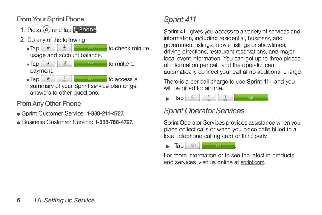 Sprint Nextel PG86100 manual Sprint Operator Services, From Your Sprint Phone, From Any Other Phone 