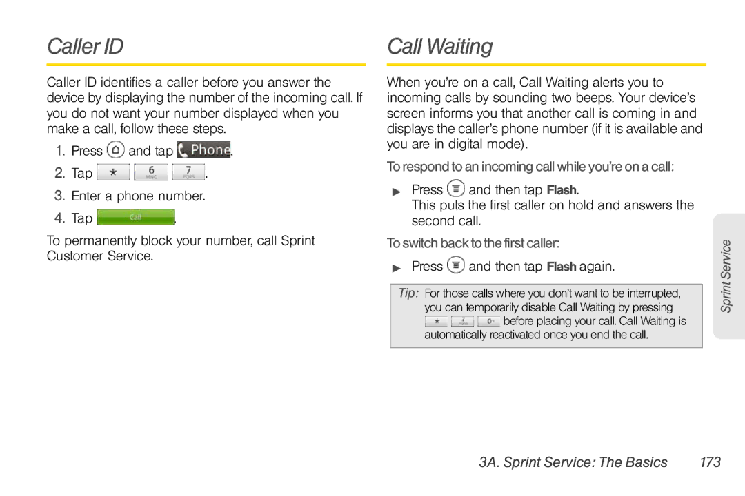 Sprint Nextel PG86100 manual Caller ID, Call Waiting, To respond to an incoming call while you’re on a call 