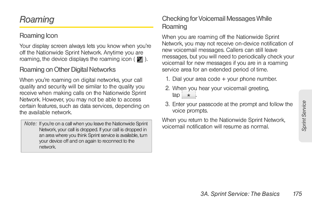 Sprint Nextel PG86100 Roaming Icon, Roaming on Other Digital Networks, Checking for Voicemail Messages While Roaming 