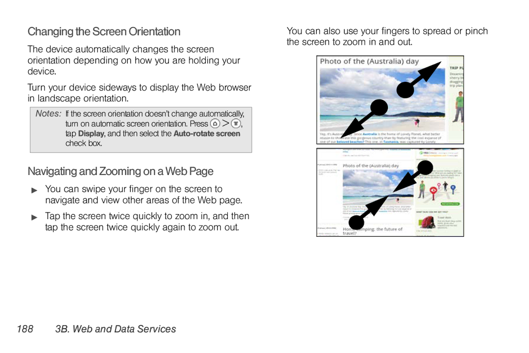 Sprint Nextel PG86100 Changing the Screen Orientation, Navigating and Zooming on a Web, 188 3B. Web and Data Services 