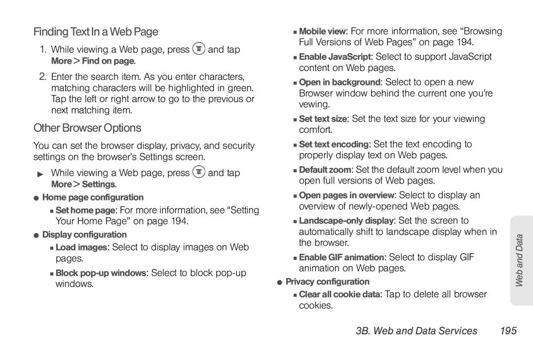 Sprint Nextel PG86100 Finding Text In a Web, Other Browser Options,  Load images Select to display images on Web pages 