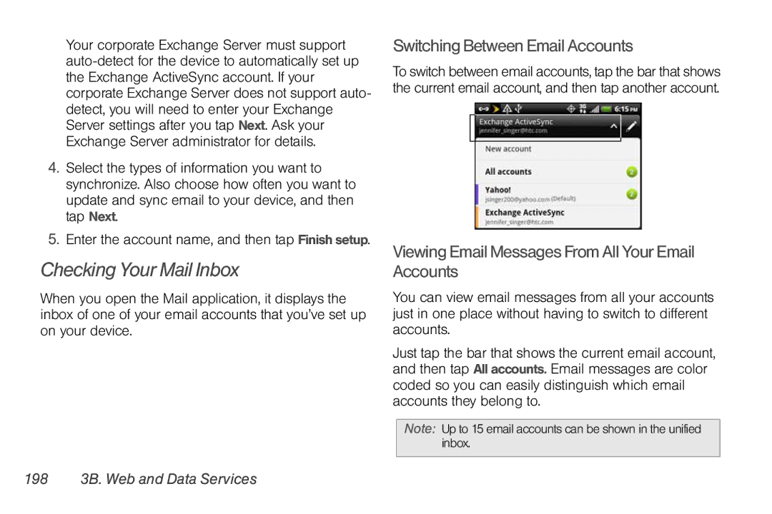 Sprint Nextel PG86100 manual Checking Your Mail Inbox, Switching Between Email Accounts, 198 3B. Web and Data Services 