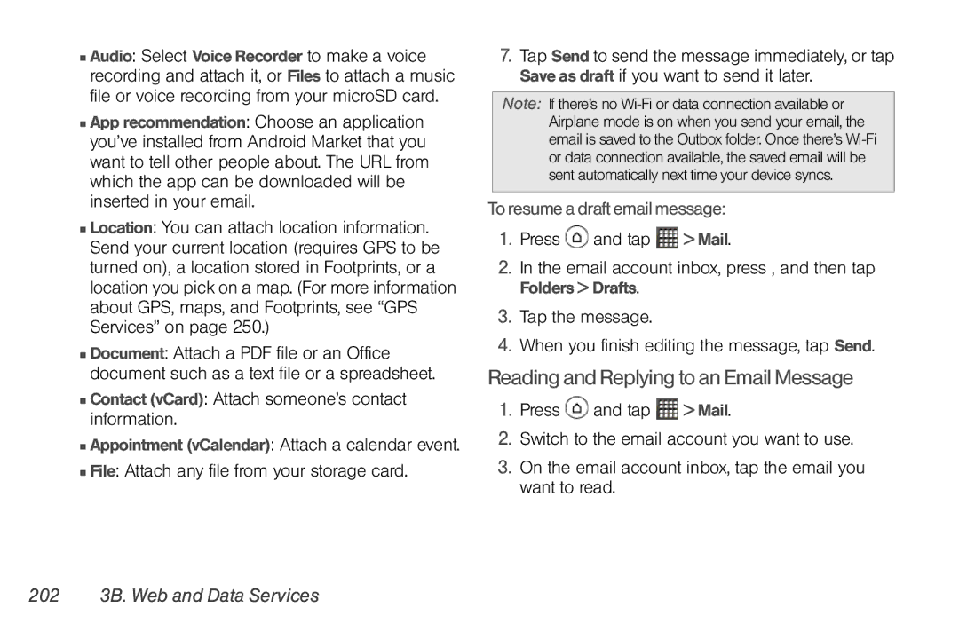 Sprint Nextel PG86100 manual Reading and Replying to an Email Message, To resume a draft email message 