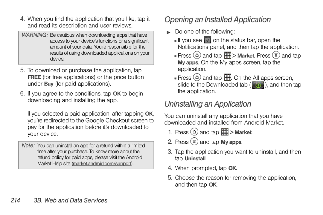 Sprint Nextel PG86100 manual Opening an Installed Application, Uninstalling an Application,  Do one of the following 