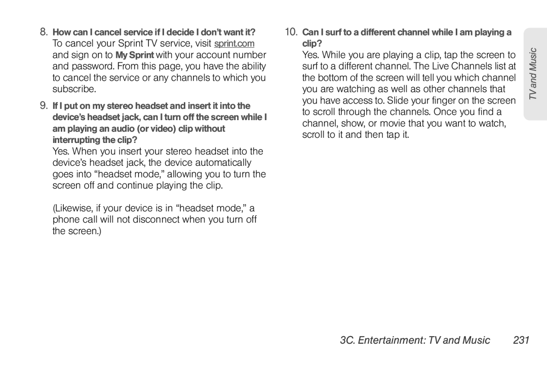 Sprint Nextel PG86100 3C. Entertainment TV and Music 231, Can I surf to a different channel while I am playing a clip? 