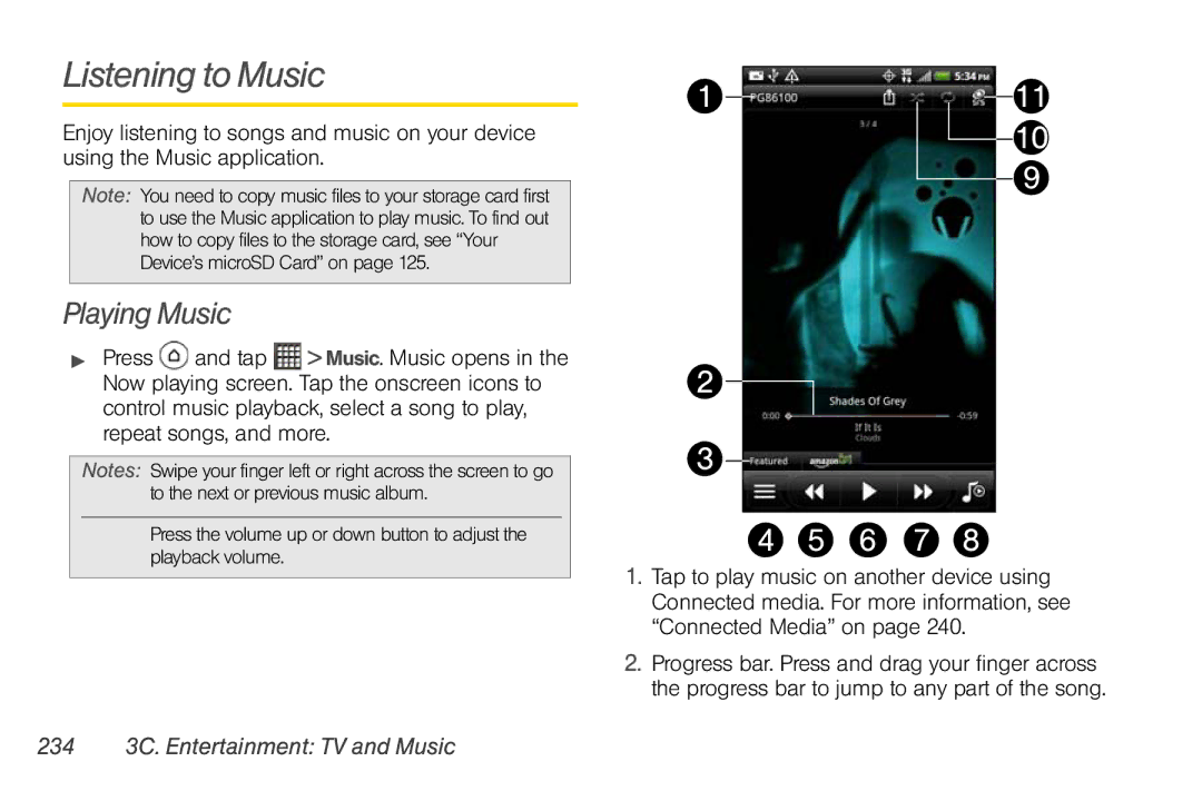 Sprint Nextel PG86100 manual Listening to Music, Playing Music, 234 3C. Entertainment TV and Music 