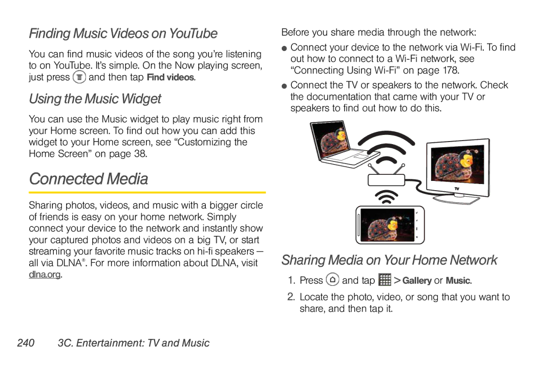 Sprint Nextel PG86100 manual Connected Media, Finding Music Videos on YouTube, Using the Music Widget 