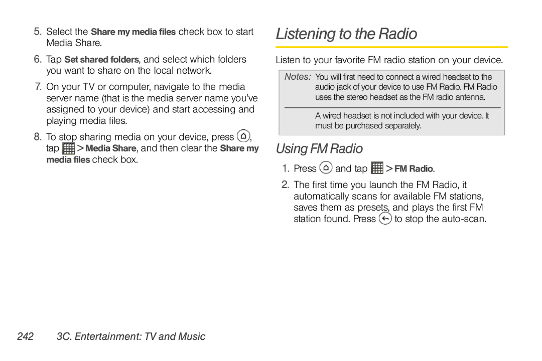 Sprint Nextel PG86100 Listening to the Radio, Using FM Radio, Listen to your favorite FM radio station on your device 