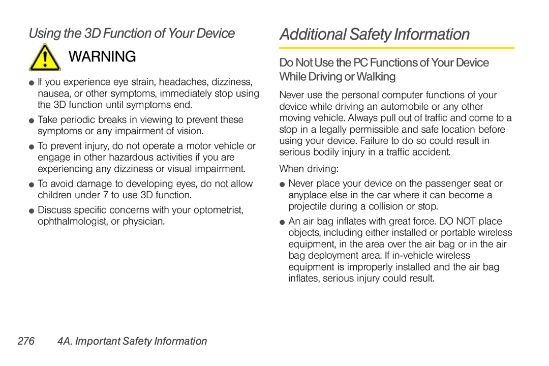 Sprint Nextel PG86100 manual Additional Safety Information, Using the 3D Function of Your Device 