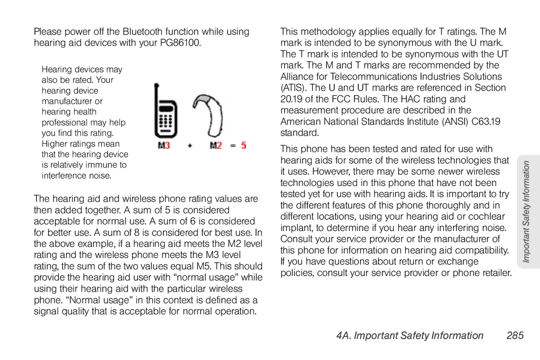 Sprint Nextel PG86100 manual 4A. Important Safety Information 285 