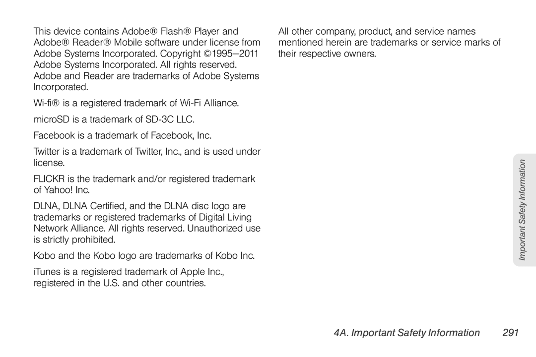 Sprint Nextel PG86100 manual 4A. Important Safety Information 291 