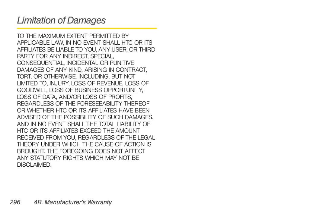 Sprint Nextel PG86100 manual Limitation of Damages, 296 4B. Manufacturer’s Warranty 