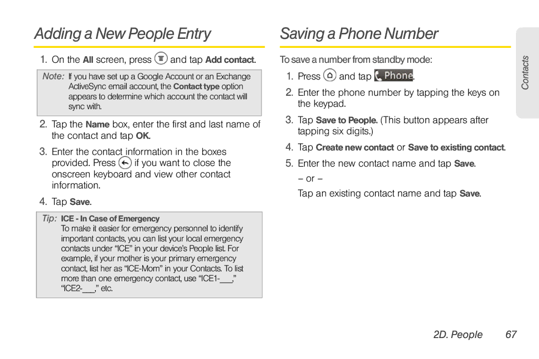 Sprint Nextel PG86100 manual Adding a New People Entry, Saving a Phone Number 